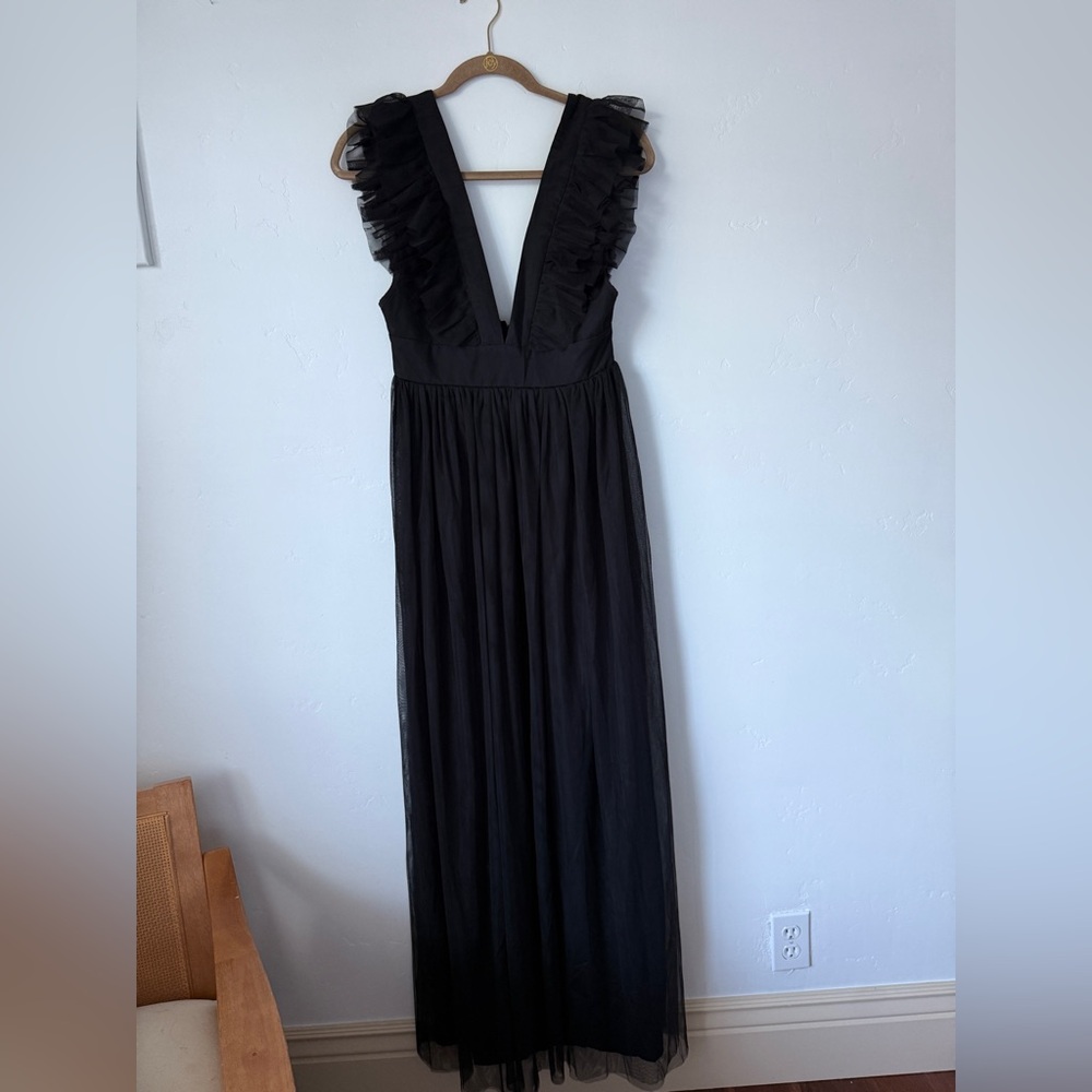 NWT Lulu's Black Maxi Dress with Ruffle Sleeves - Picture 3 of 9